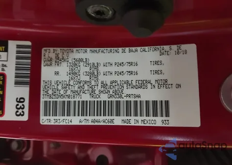 2019 Toyota Tacoma Sr5 z USA, uszkodzony, nr VIN 3TMBZ5DN5KM018771